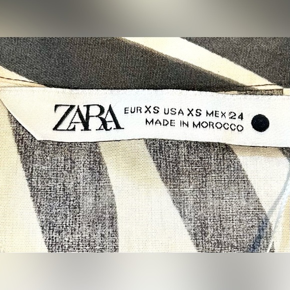 ZARA Twist Crop Charcoal/Cream Abstract Tropical Print Resort Wear Top Sz XS🧡 - Picture 12 of 13